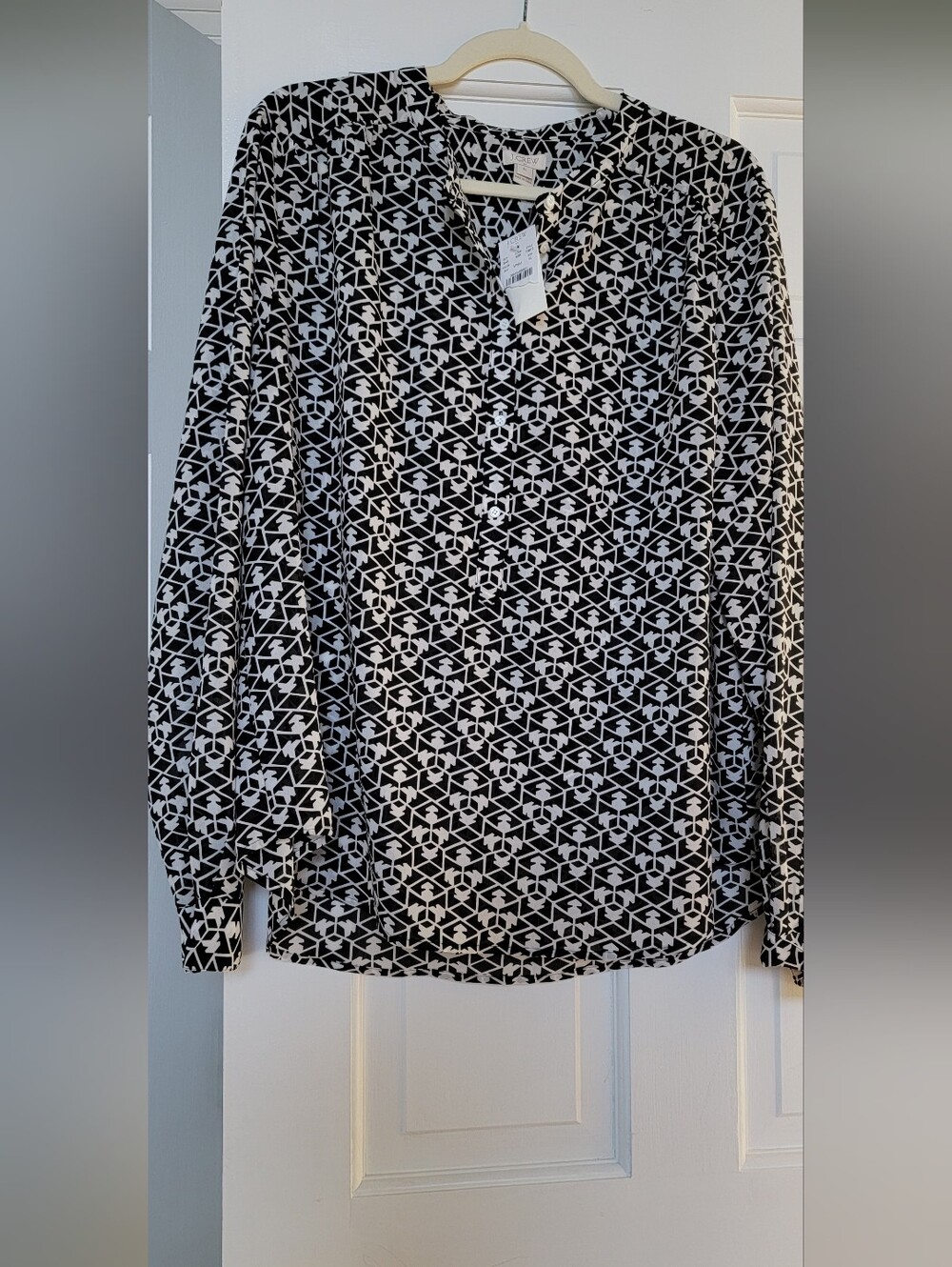 NWT J. Crew Black And White Popover Blouse, Size XL